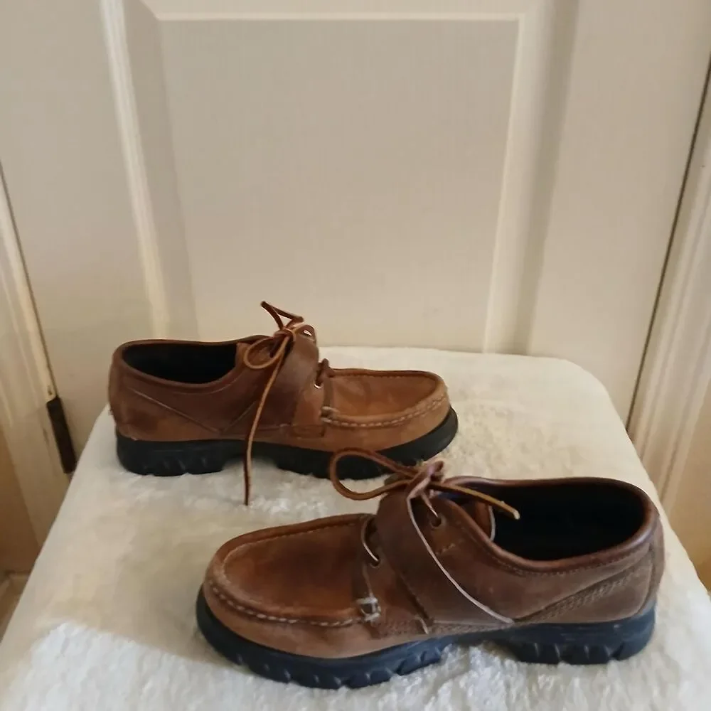 Y2K Vintage Ralph Lauren Brown Leather Buckle Strap Lug Sole Shoes 9 Preppy